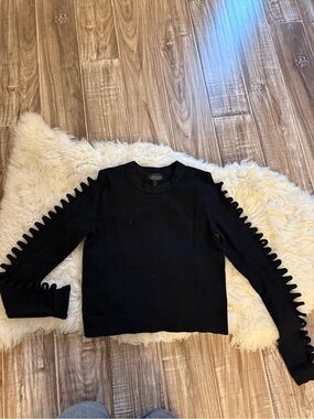 Topshop Black Crewneck Sweater with Scallop Cutout Sleeves